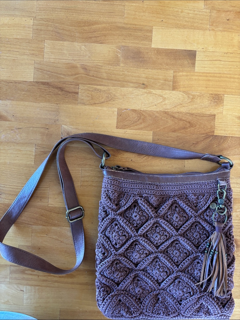 The SAK Brown Woven Crochet Crossbody Bag -